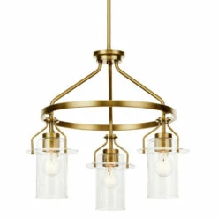New ❤️ Kichler Lighting Everett 3-Light Natural Brass Vintage Industrial Round Chandelier With Clear Glass ⭐ -Kichler Lighting Shop unnamed file 1067
