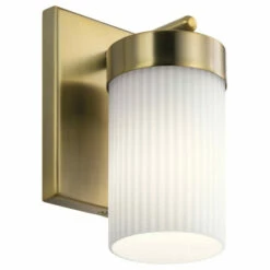 Brand new ❤️ Kichler Lighting Kichler Ciona 9 Inch 1 Light Wall Sconce With Round Ribbed Glass In Brushed Natural Brass 👍