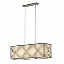 Best Sale 😀 Kichler Lighting Cahoon Collection 3-light Anvil Iron Linear Chandelier 🎉