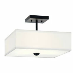 Best deal ✔️ Kichler Lighting Shailene 14 In. Square 3-Light Black Drum Semi-Flush Mount Ceiling Light With White Microfiber Shade ✨