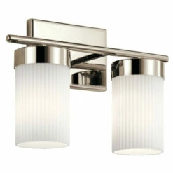 Discount π₯ Kichler Lighting Kichler Ciona 14.5 Inch 2 Light Vanity Light With Round Ribbed Glass In Polished Nickel β¨