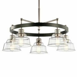 New 💯 Kichler Lighting Kichler Eastmont 5 Light Chandelier With Clear Glass In Polished Nickel And Walnut Wood ✨ -Kichler Lighting Shop unnamed file 2093