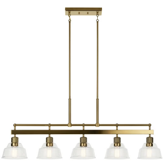 Wholesale π Kichler Lighting Eastmont 5-Light Brushed Natural Brass Vintage Industrial Linear Chandelier With Clear Glass π 4 Wholesale π Kichler Lighting Eastmont 5-Light Brushed Natural Brass Vintage Industrial Linear Chandelier With Clear Glass π - Image 2