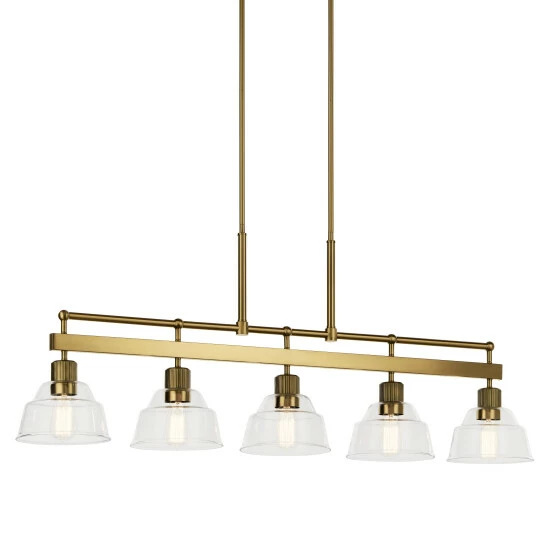 Wholesale π Kichler Lighting Eastmont 5-Light Brushed Natural Brass Vintage Industrial Linear Chandelier With Clear Glass π 5 Wholesale π Kichler Lighting Eastmont 5-Light Brushed Natural Brass Vintage Industrial Linear Chandelier With Clear Glass π - Image 3