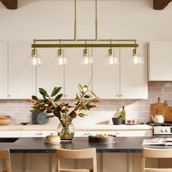 Wholesale π Kichler Lighting Eastmont 5-Light Brushed Natural Brass Vintage Industrial Linear Chandelier With Clear Glass π 7 Wholesale π Kichler Lighting Eastmont 5-Light Brushed Natural Brass Vintage Industrial Linear Chandelier With Clear Glass π - Image 5