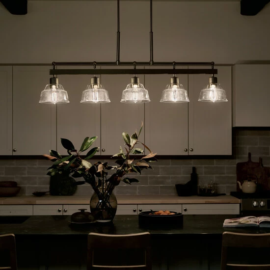 Wholesale π Kichler Lighting Eastmont 5-Light Brushed Natural Brass Vintage Industrial Linear Chandelier With Clear Glass π 8 Wholesale π Kichler Lighting Eastmont 5-Light Brushed Natural Brass Vintage Industrial Linear Chandelier With Clear Glass π - Image 6