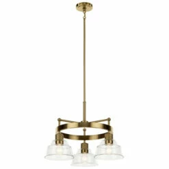 Wholesale 😉 Kichler Lighting Eastmont 3-Light Brushed Natural Brass Vintage Industrial Chandelier With Clear Glass 🌟