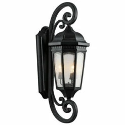 Discount 🧨 Kichler Lighting Courtyard Collection 3-light Textured Black Outdoor Wall Lantern 🔔