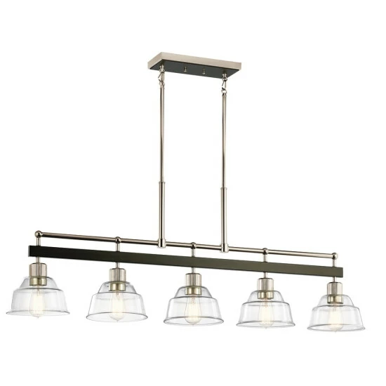 New βοΈ Kichler Lighting Kichler Eastmont 5 Light Linear Chandelier With Clear Glass In Polished Nickel And Walnut Wood π 3 New βοΈ Kichler Lighting Kichler Eastmont 5 Light Linear Chandelier With Clear Glass In Polished Nickel And Walnut Wood π