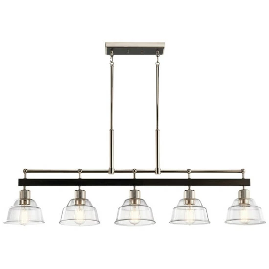 New βοΈ Kichler Lighting Kichler Eastmont 5 Light Linear Chandelier With Clear Glass In Polished Nickel And Walnut Wood π 4 New βοΈ Kichler Lighting Kichler Eastmont 5 Light Linear Chandelier With Clear Glass In Polished Nickel And Walnut Wood π - Image 2