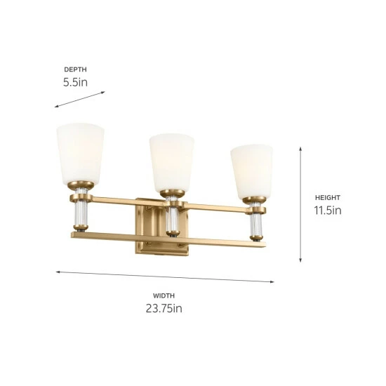 Wholesale π Kichler Lighting Rosalind 23.75 In. 3-Light Brushed Natural Brass Vanity Light π₯° 7 Wholesale π Kichler Lighting Rosalind 23.75 In. 3-Light Brushed Natural Brass Vanity Light π₯° - Image 5