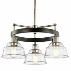 Brand new 🔥 Kichler Lighting Kichler Eastmont 3 Light Chandelier With Clear Glass In Polished Nickel And Walnut Wood 😍 -Kichler Lighting Shop unnamed file 3792