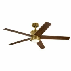 Cheapest 🎁 Kichler Lighting Kichler Brahm 56 Inch LED Ceiling Fan Natural Brass With Walnut And White Blades ⭐