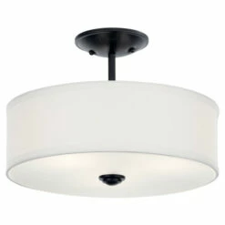 Wholesale ⭐ Kichler Lighting Shailene 14 In. Round 3-Light Black Drum Semi-Flush Mount Ceiling Light With White Microfiber Shade 🤩