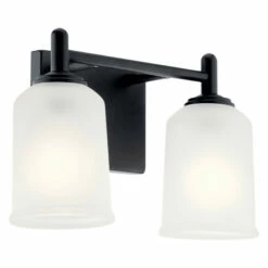 Flash Sale β€οΈ Kichler Lighting Shailene 12.75 In. 2-Light Black Vanity Light With Satin Etched Glass π―