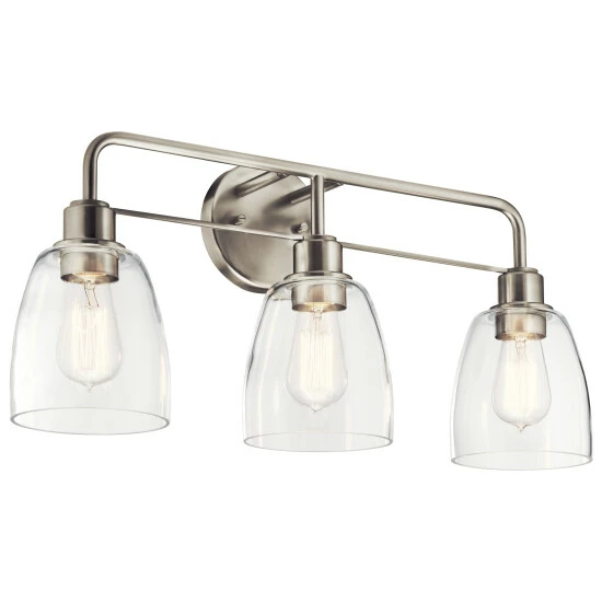 Discount β Kichler Lighting Meller 24.25 In. 3-Light Brushed Nickel Vanity Light With Clear Glass π 3 Discount β Kichler Lighting Meller 24.25 In. 3-Light Brushed Nickel Vanity Light With Clear Glass π