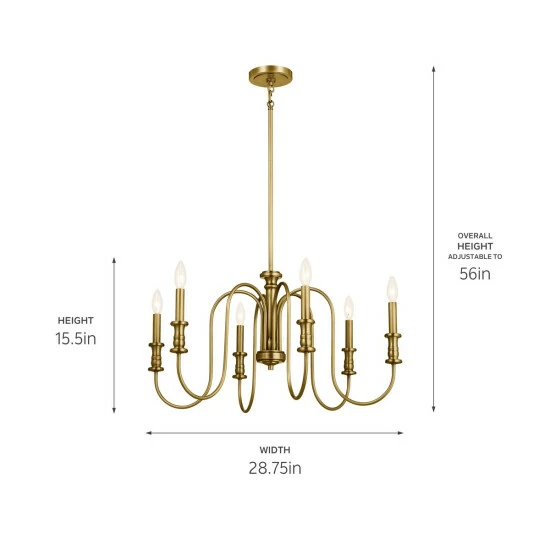 New π₯° Kichler Lighting Karthe 28 Inch 6-Light Chandelier Natural Brass π 6 New π₯° Kichler Lighting Karthe 28 Inch 6-Light Chandelier Natural Brass π - Image 4