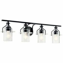Best Sale 🤩 Kichler Lighting Everett 34.25 In. 4-Light Black Vanity Light With Clear Glass 😀