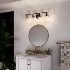 Best Sale 🤩 Kichler Lighting Everett 34.25 In. 4-Light Black Vanity Light With Clear Glass 😀 -Kichler Lighting Shop unnamed file 5085