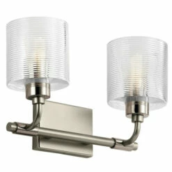 Wholesale 🥰 Kichler Lighting Kichler Harvan 15 Inch 2 Light Vanity Light With Clear Ribbed Glass In Satin Nickel ⌛