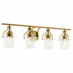 Outlet ⌛ Kichler Lighting Everett 34.25 In. 4-Light Natural Brass Vanity Light With Clear Glass 🎉