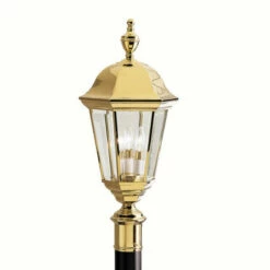 Hot Sale ❤️ Kichler Lighting Grove Mill Collection 3-light Polished Brass Outdoor Post Mount 🎉