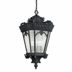 Cheap 🎁 Kichler Lighting Tournai Collection 4-light Textured Black Outdoor Pendant ⭐