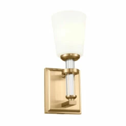 Flash Sale 🧨 Kichler Lighting Rosalind 1-Light Brushed Natural Brass Wall Sconce With Glass Shade - 12.5 In 🛒