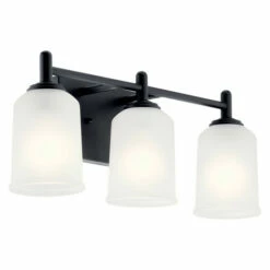 Top 10 😀 Kichler Lighting Shailene 21.25 In. 3-Light Black Vanity Light With Satin Etched Glass 💯