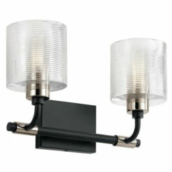 Top 10 😉 Kichler Lighting Kichler Harvan 15 Inch 2 Light Vanity Light With Clear Ribbed Glass In Black ❤️