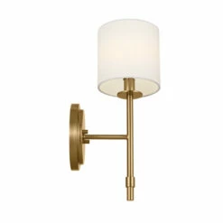 Best Pirce 👏 Kichler Lighting Ali 1-Light Brushed Natural Brass Wall Sconce With White Fabric Shade - 14 In 👍 -Kichler Lighting Shop unnamed file 6803
