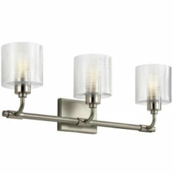 Flash Sale 🔥 Kichler Lighting Kichler Harvan 25 Inch 3 Light Vanity Light With Clear Ribbed Glass In Satin Nickel 🤩