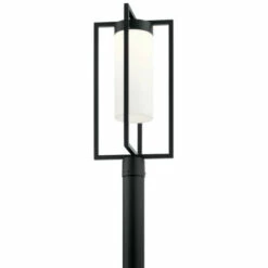 New 👍 Kichler Lighting Kichler Drega 24 Inch 1 LED Post Light With Satin Etched Glass In Black 🎁