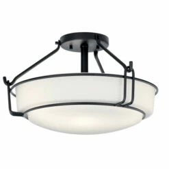 Promo π€© Kichler Lighting Alkire 16.5 Inch 3-Light Semi Flush Mount Light Black With Satin Etched Cased Opal Glass π