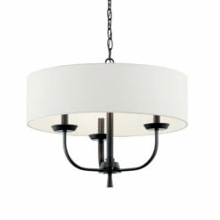 Budget ⭐ Kichler Lighting Kennewick 3-Light Chandelier Black With White Fabric Shade 🎁 -Kichler Lighting Shop unnamed file 906