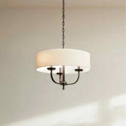 Budget ⭐ Kichler Lighting Kennewick 3-Light Chandelier Black With White Fabric Shade 🎁 -Kichler Lighting Shop unnamed file 911