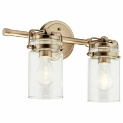 Outlet 😀 Kichler Lighting Brinley 15.75 In. 2-Light Champagne Bronze Vanity Light With Clear Glass ✔️